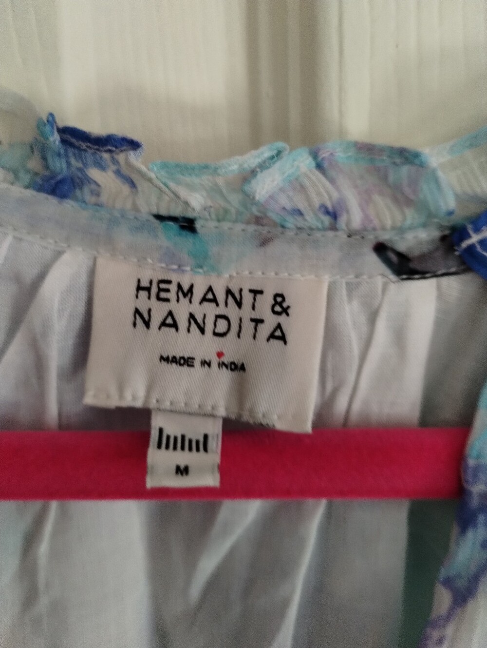 HEMANT & NANDITA Teien Romper in Aqua Blue Floral Print Long Sleeve Medium - Picture 6 of 7